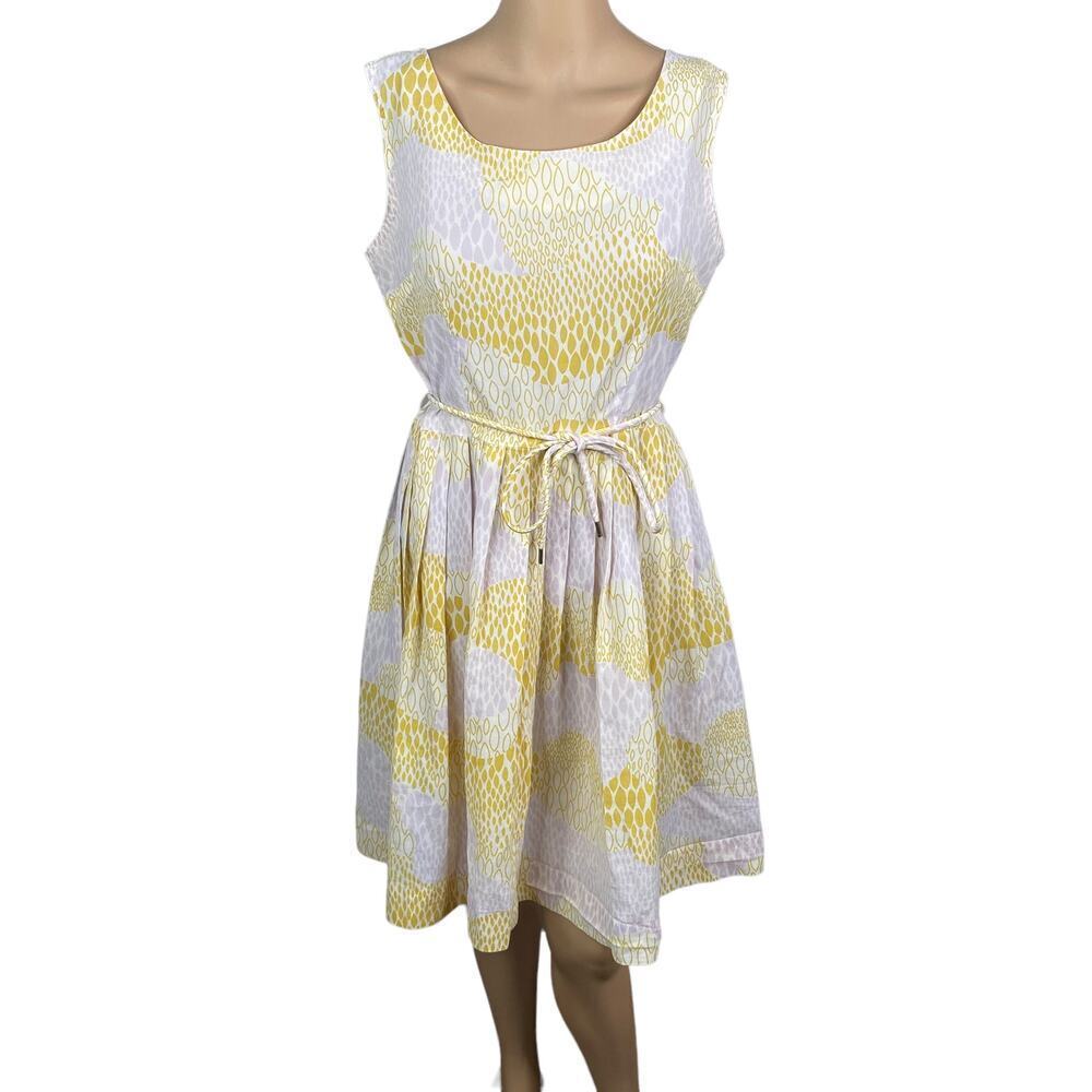 Vtg 60s Yellow Lavender Printed Belted Fit & Flare Sundress S/M